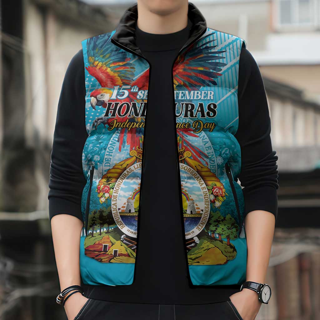 Personalized Honduras Independence Day 1821 Sleeveless Puffer Jacket Libre Soberana e Independiente - Wonder Print Shop