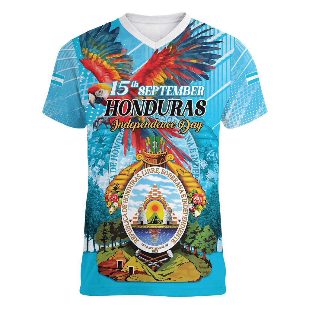 Personalized Honduras Independence Day 1821 Women V-Neck T-Shirt Libre Soberana e Independiente - Wonder Print Shop