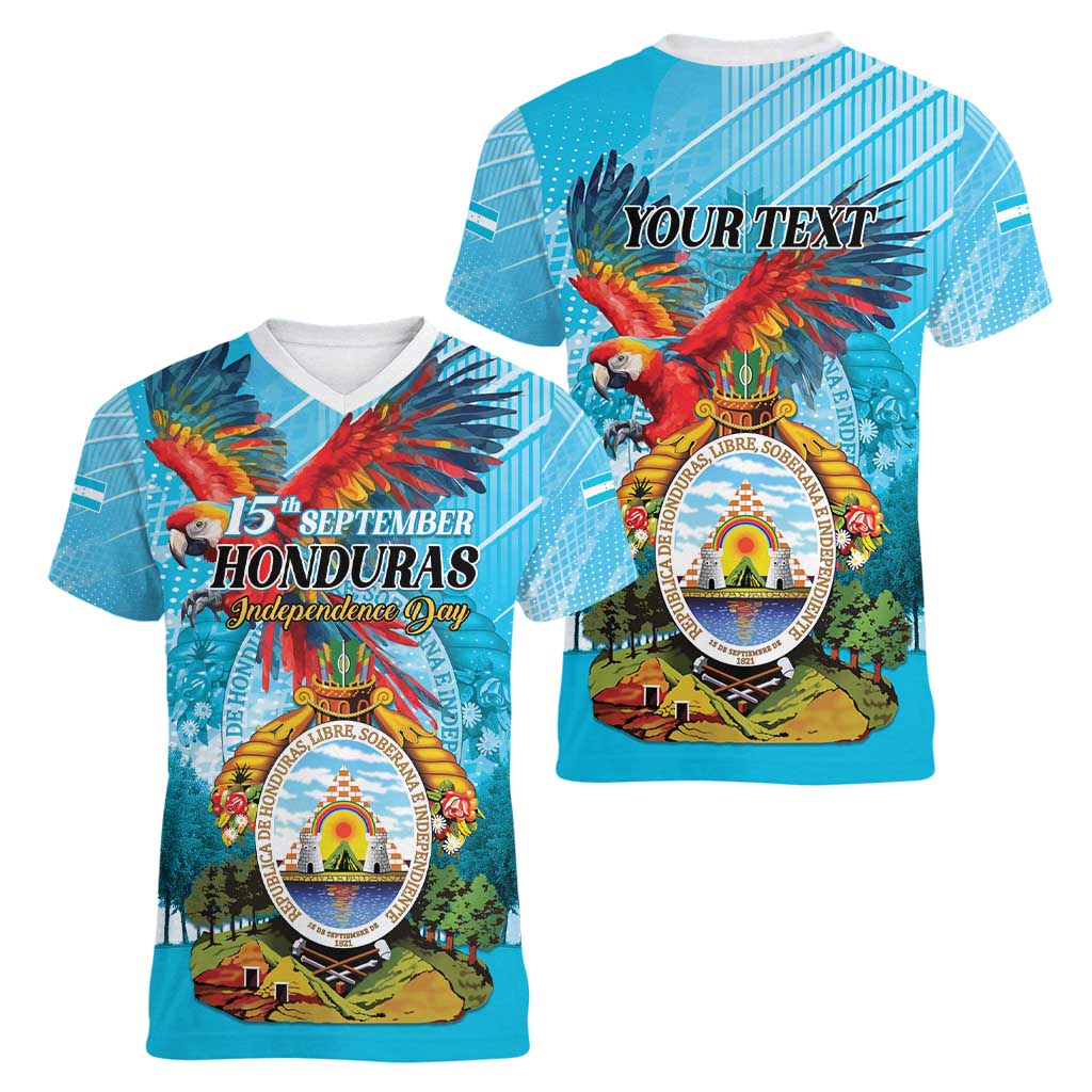 Personalized Honduras Independence Day 1821 Women V-Neck T-Shirt Libre Soberana e Independiente - Wonder Print Shop