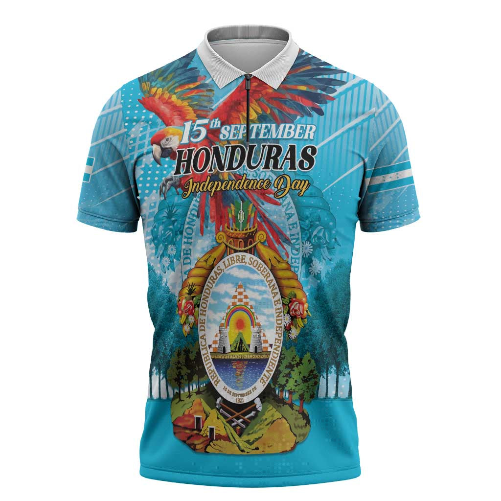 Personalized Honduras Independence Day 1821 Zipper Polo Shirt Libre Soberana e Independiente - Wonder Print Shop