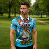 Personalized Honduras Independence Day 1821 Zipper Polo Shirt Libre Soberana e Independiente - Wonder Print Shop