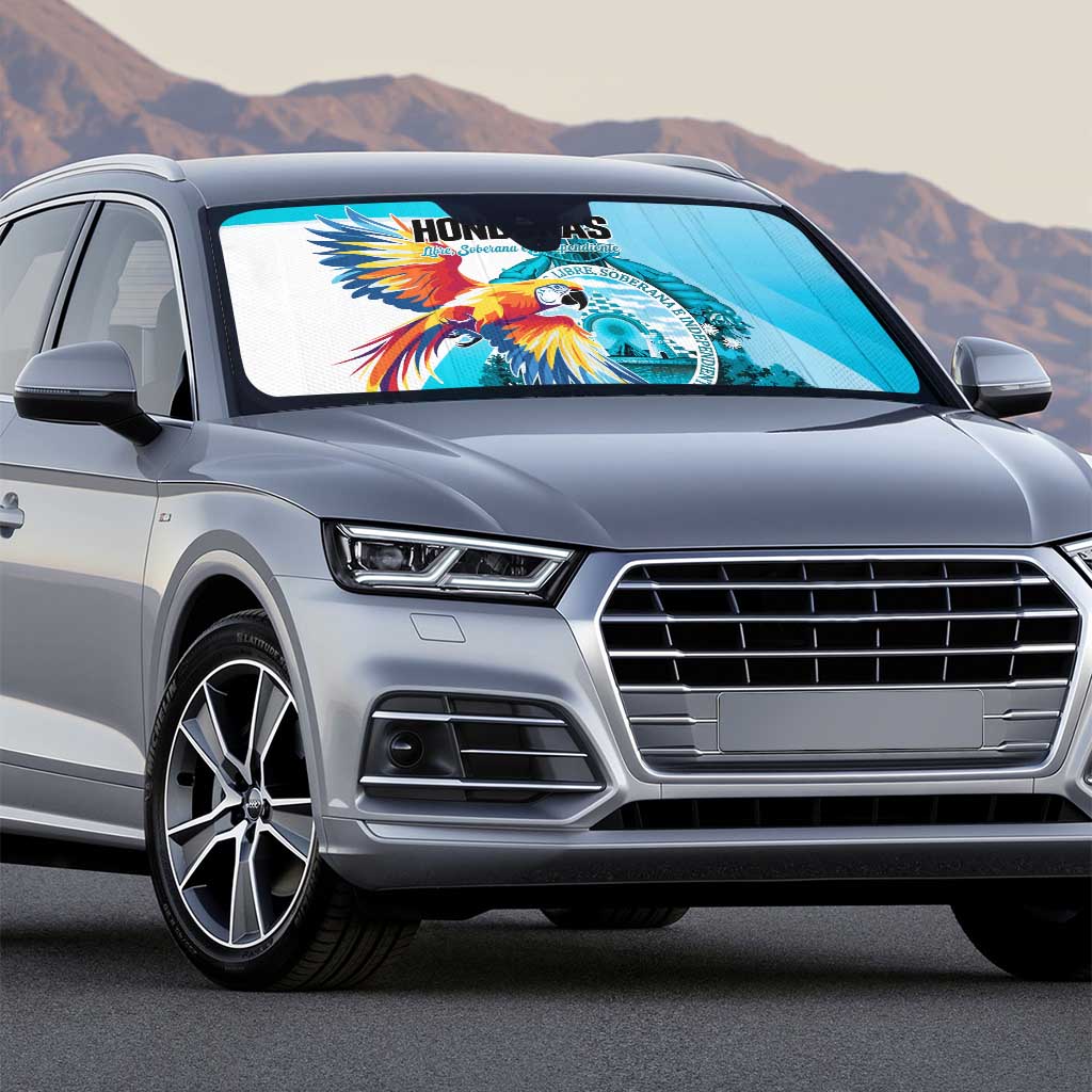 Honduras 1821 Auto Sun Shade Scarlet Macaw Sky Blue Color - Wonder Print Shop