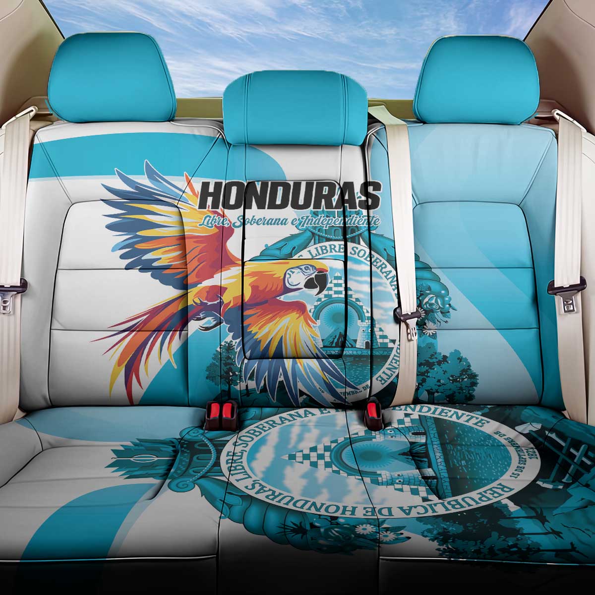 Honduras 1821 Back Car Seat Cover Scarlet Macaw Sky Blue Color - Wonder Print Shop