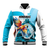 Personalized Honduras 1821 Baseball Jacket Scarlet Macaw Sky Blue Color - Wonder Print Shop