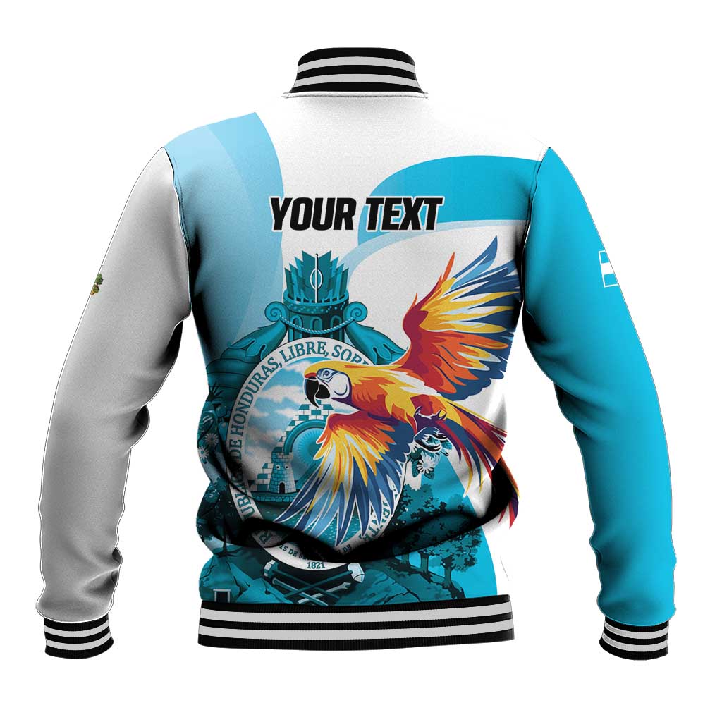 Personalized Honduras 1821 Baseball Jacket Scarlet Macaw Sky Blue Color - Wonder Print Shop