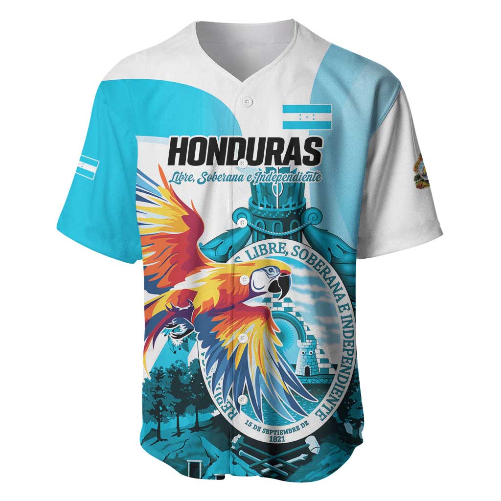Personalized Honduras 1821 Baseball Jersey Scarlet Macaw Sky Blue Color - Wonder Print Shop