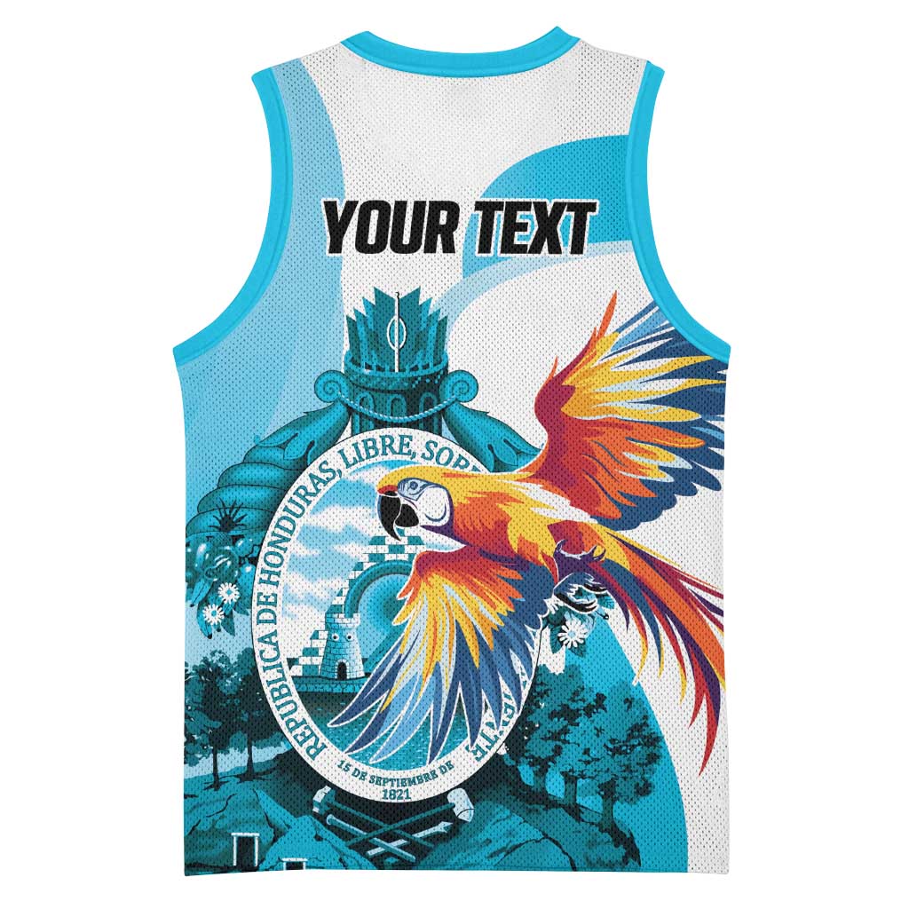 Personalized Honduras 1821 Basketball Jersey Scarlet Macaw Sky Blue Color - Wonder Print Shop