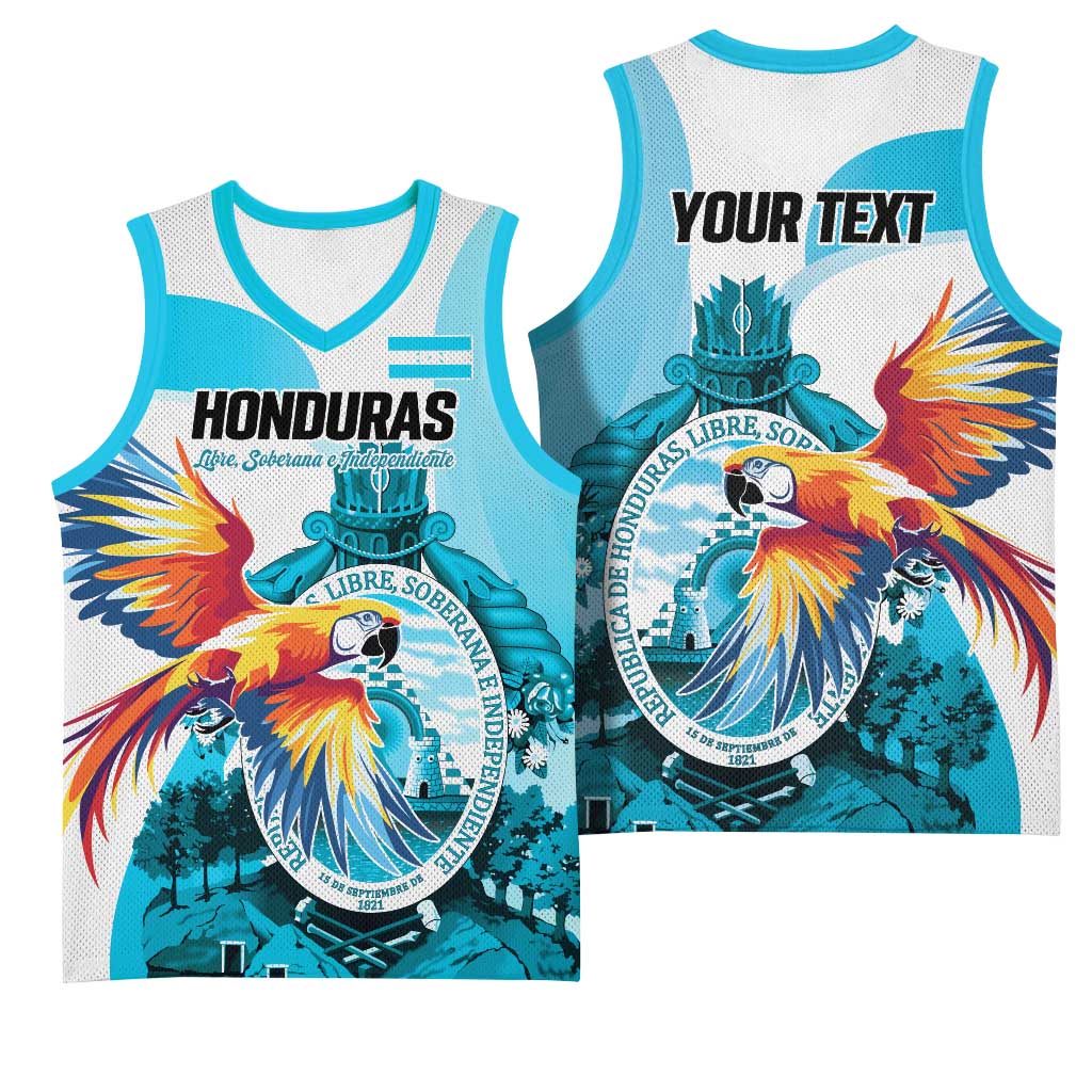 Personalized Honduras 1821 Basketball Jersey Scarlet Macaw Sky Blue Color - Wonder Print Shop