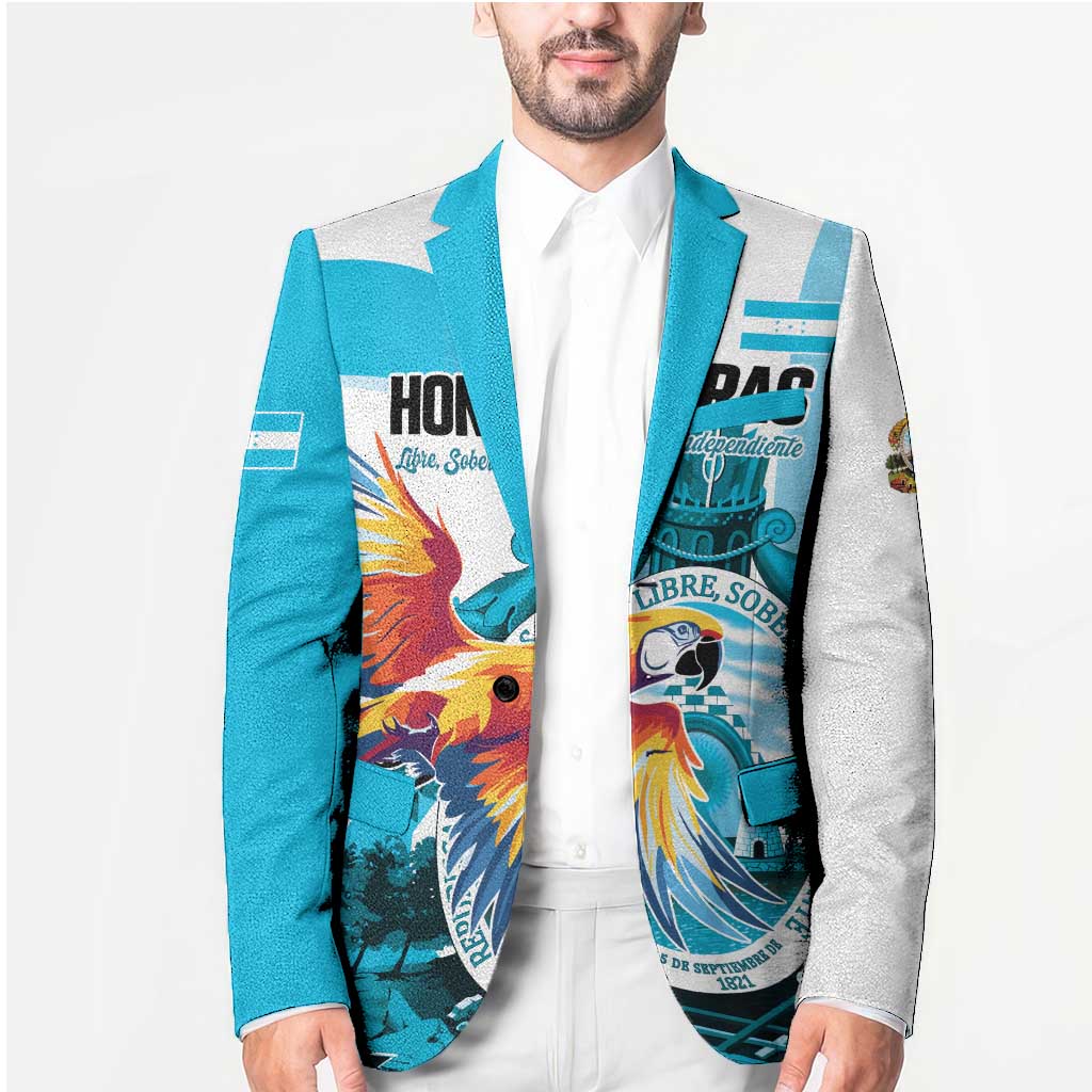 Personalized Honduras 1821 Blazer Scarlet Macaw Sky Blue Color - Wonder Print Shop