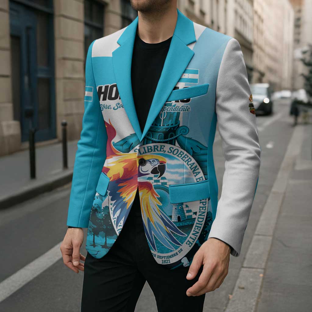 Personalized Honduras 1821 Blazer Scarlet Macaw Sky Blue Color - Wonder Print Shop