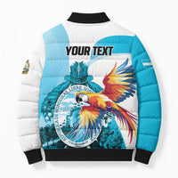 Personalized Honduras 1821 Bomber Puffer Jacket Scarlet Macaw Sky Blue Color - Wonder Print Shop