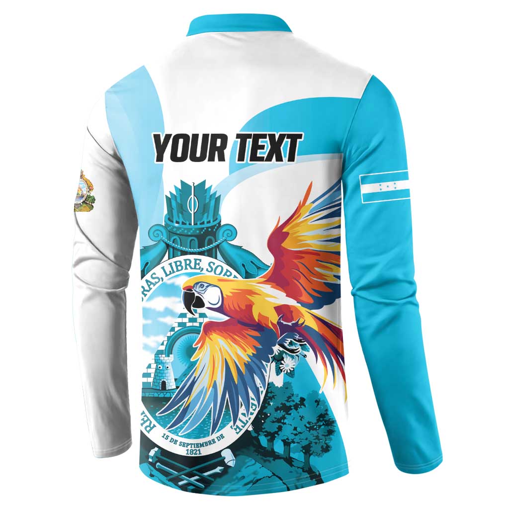Personalized Honduras 1821 Button Sweatshirt Scarlet Macaw Sky Blue Color - Wonder Print Shop