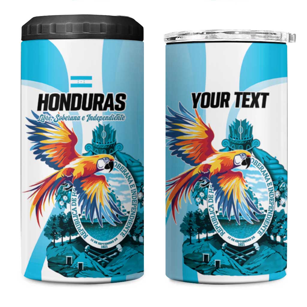Personalized Honduras 1821 4 in 1 Can Cooler Tumbler Scarlet Macaw Sky Blue Color - Wonder Print Shop