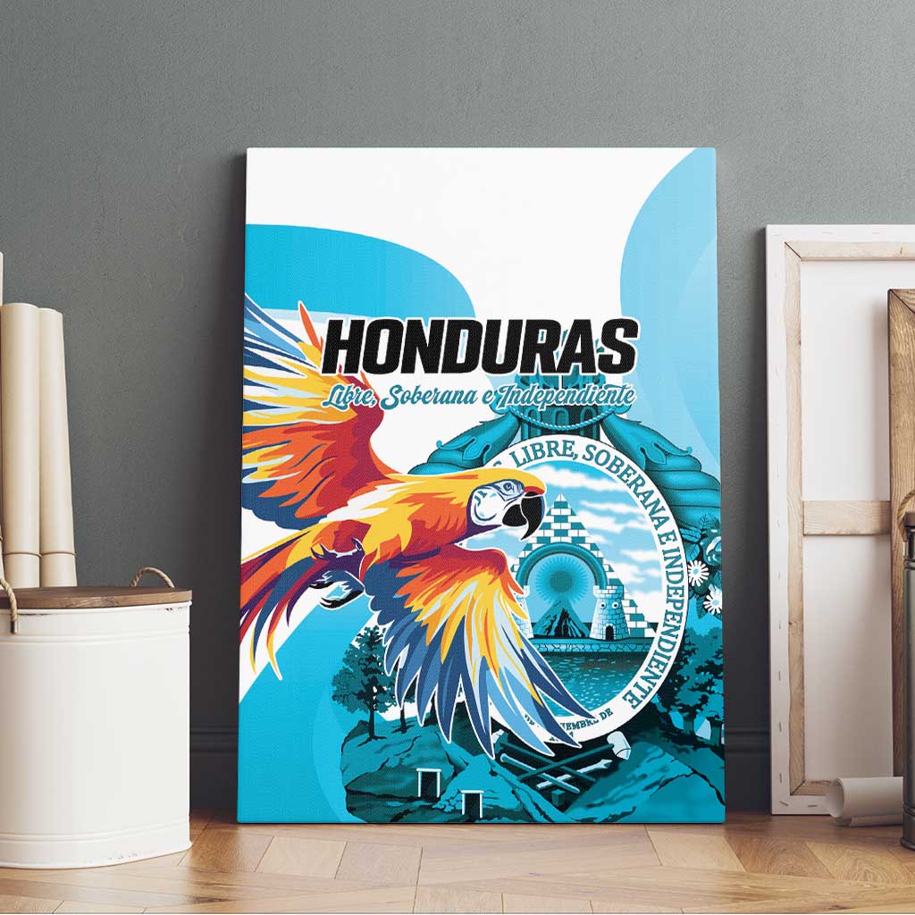 Honduras 1821 Canvas Wall Art Scarlet Macaw Sky Blue Color - Wonder Print Shop