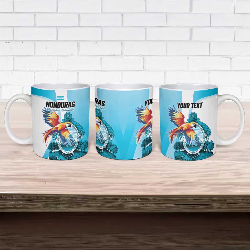 Personalized Honduras 1821 Ceramic Mug Scarlet Macaw Sky Blue Color - Wonder Print Shop