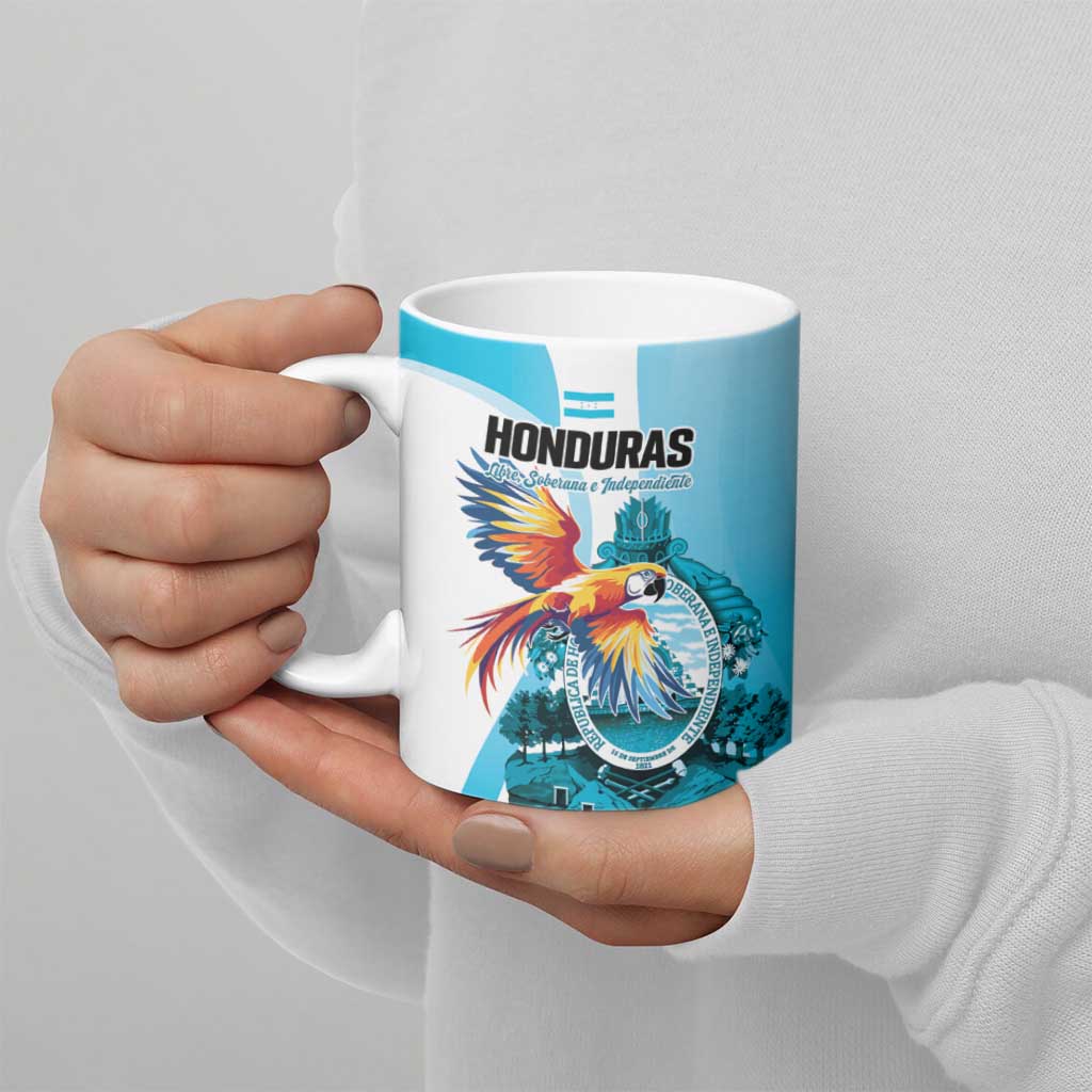 Personalized Honduras 1821 Ceramic Mug Scarlet Macaw Sky Blue Color - Wonder Print Shop