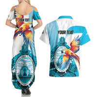 Personalized Honduras 1821 Couples Matching Summer Maxi Dress and Hawaiian Shirt Scarlet Macaw Sky Blue Color - Wonder Print Shop