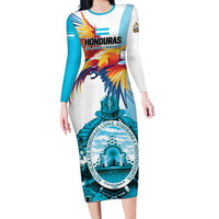 Personalized Honduras 1821 Family Matching Long Sleeve Bodycon Dress and Hawaiian Shirt Scarlet Macaw Sky Blue Color - Wonder Print Shop