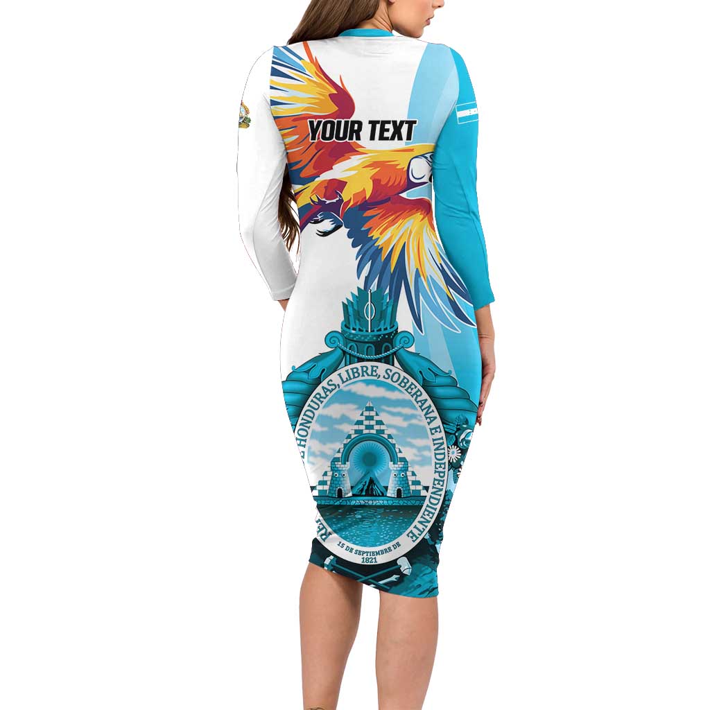 Personalized Honduras 1821 Family Matching Long Sleeve Bodycon Dress and Hawaiian Shirt Scarlet Macaw Sky Blue Color - Wonder Print Shop