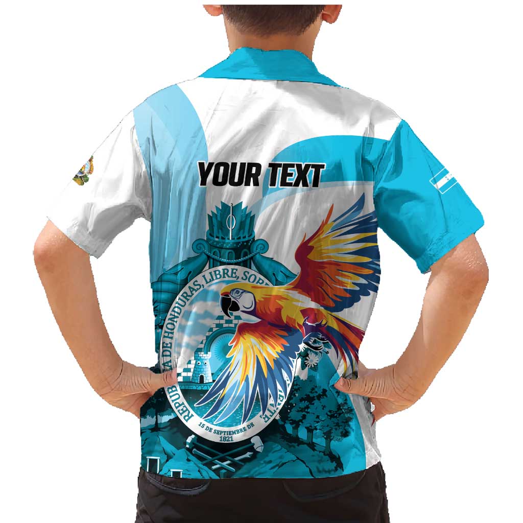 Personalized Honduras 1821 Family Matching Mermaid Dress and Hawaiian Shirt Scarlet Macaw Sky Blue Color - Wonder Print Shop