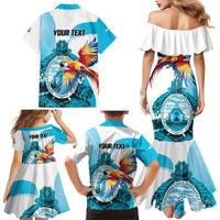 Personalized Honduras 1821 Family Matching Mermaid Dress and Hawaiian Shirt Scarlet Macaw Sky Blue Color - Wonder Print Shop