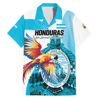 Personalized Honduras 1821 Family Matching Mermaid Dress and Hawaiian Shirt Scarlet Macaw Sky Blue Color - Wonder Print Shop
