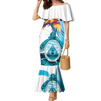 Personalized Honduras 1821 Family Matching Mermaid Dress and Hawaiian Shirt Scarlet Macaw Sky Blue Color - Wonder Print Shop