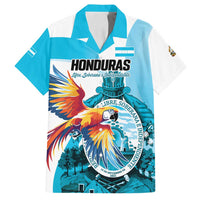 Personalized Honduras 1821 Family Matching Off Shoulder Maxi Dress and Hawaiian Shirt Scarlet Macaw Sky Blue Color - Wonder Print Shop