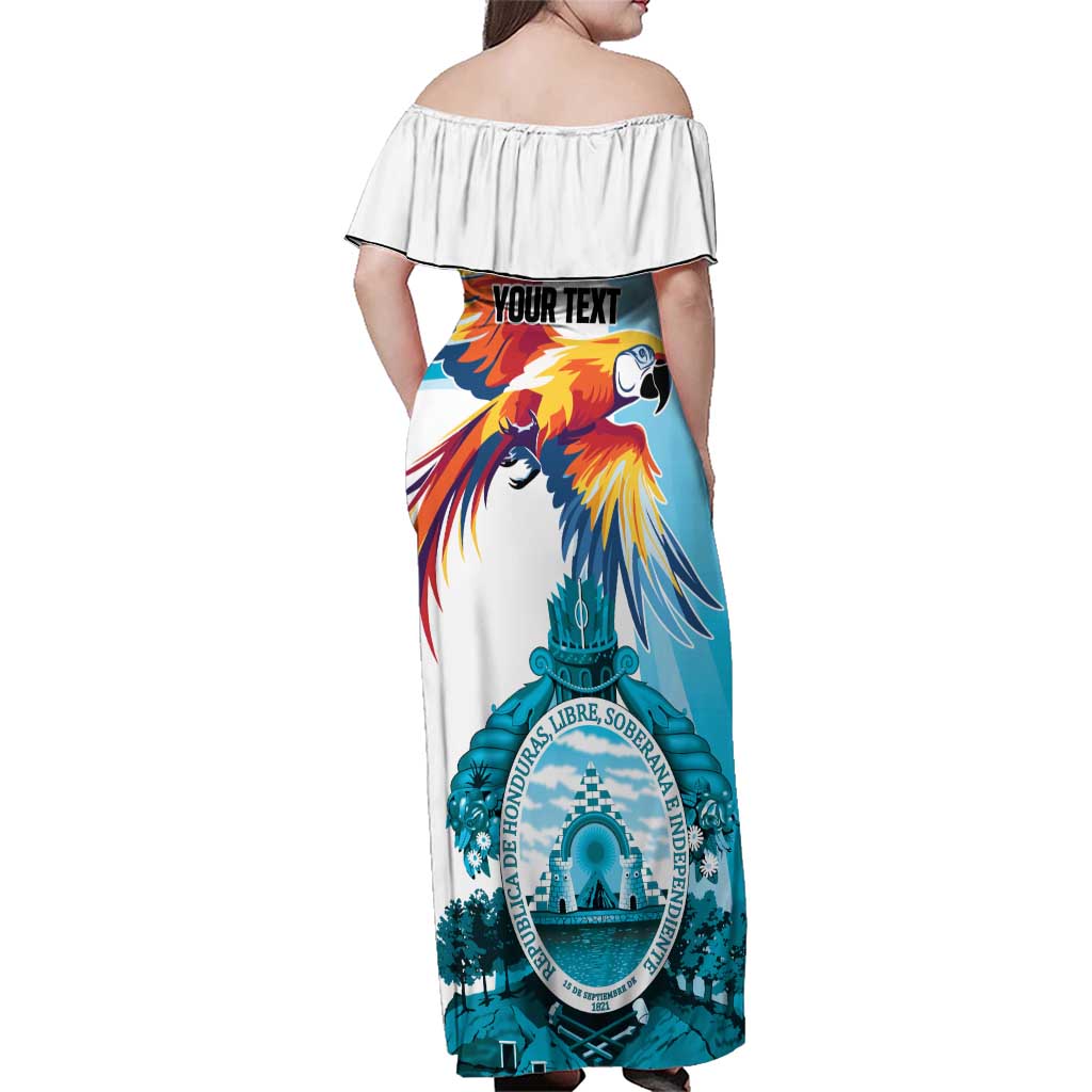 Personalized Honduras 1821 Family Matching Off Shoulder Maxi Dress and Hawaiian Shirt Scarlet Macaw Sky Blue Color - Wonder Print Shop