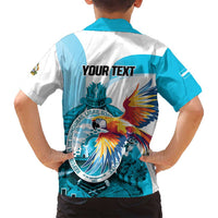 Personalized Honduras 1821 Family Matching Off Shoulder Short Dress and Hawaiian Shirt Scarlet Macaw Sky Blue Color - Wonder Print Shop