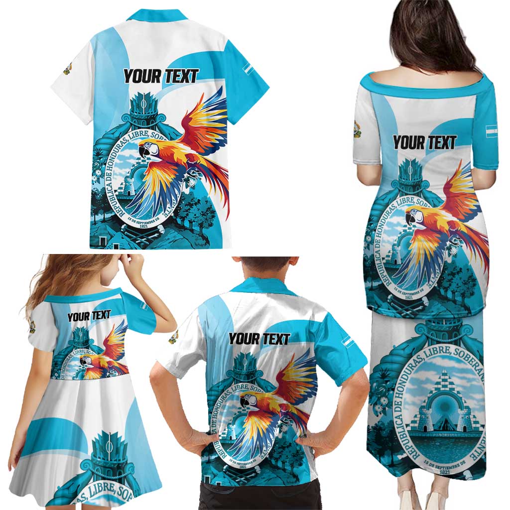 Personalized Honduras 1821 Family Matching Puletasi and Hawaiian Shirt Scarlet Macaw Sky Blue Color - Wonder Print Shop