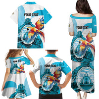 Personalized Honduras 1821 Family Matching Puletasi and Hawaiian Shirt Scarlet Macaw Sky Blue Color - Wonder Print Shop