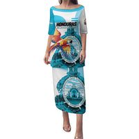 Personalized Honduras 1821 Family Matching Puletasi and Hawaiian Shirt Scarlet Macaw Sky Blue Color - Wonder Print Shop