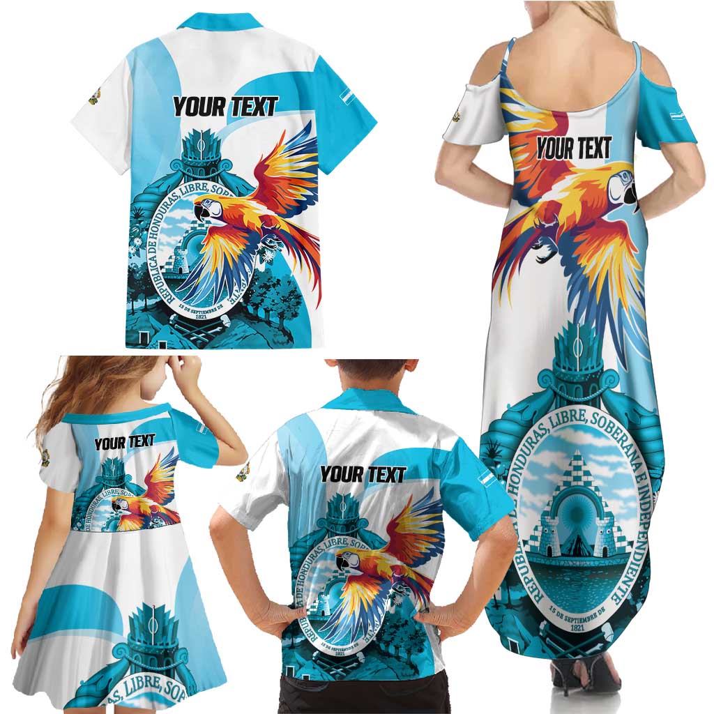 Personalized Honduras 1821 Family Matching Summer Maxi Dress and Hawaiian Shirt Scarlet Macaw Sky Blue Color - Wonder Print Shop