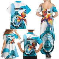 Personalized Honduras 1821 Family Matching Summer Maxi Dress and Hawaiian Shirt Scarlet Macaw Sky Blue Color - Wonder Print Shop