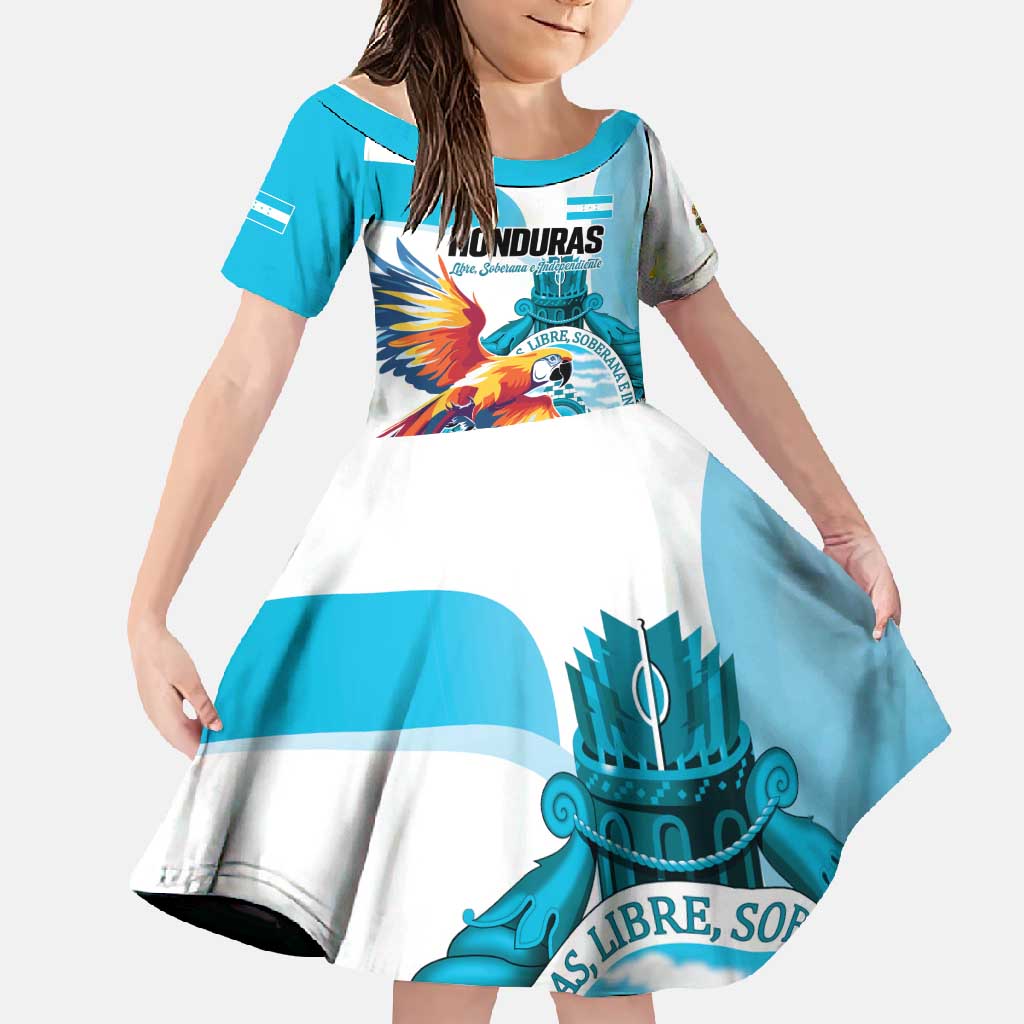 Personalized Honduras 1821 Family Matching Tank Maxi Dress and Hawaiian Shirt Scarlet Macaw Sky Blue Color - Wonder Print Shop