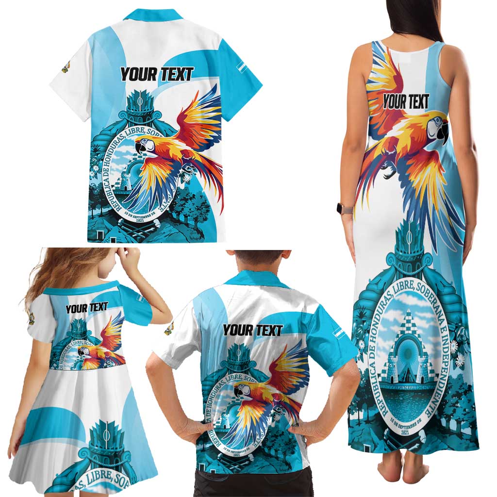 Personalized Honduras 1821 Family Matching Tank Maxi Dress and Hawaiian Shirt Scarlet Macaw Sky Blue Color - Wonder Print Shop