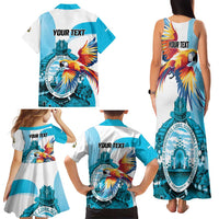 Personalized Honduras 1821 Family Matching Tank Maxi Dress and Hawaiian Shirt Scarlet Macaw Sky Blue Color - Wonder Print Shop