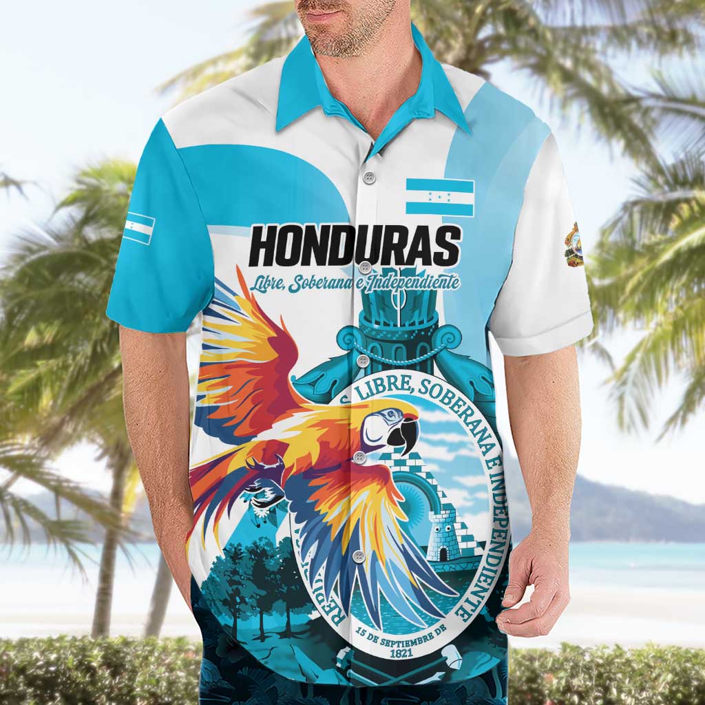 Personalized Honduras 1821 Hawaiian Shirt Scarlet Macaw Sky Blue Color - Wonder Print Shop