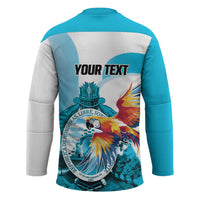 Personalized Honduras 1821 Hockey Jersey Scarlet Macaw Sky Blue Color - Wonder Print Shop