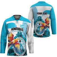 Personalized Honduras 1821 Hockey Jersey Scarlet Macaw Sky Blue Color - Wonder Print Shop