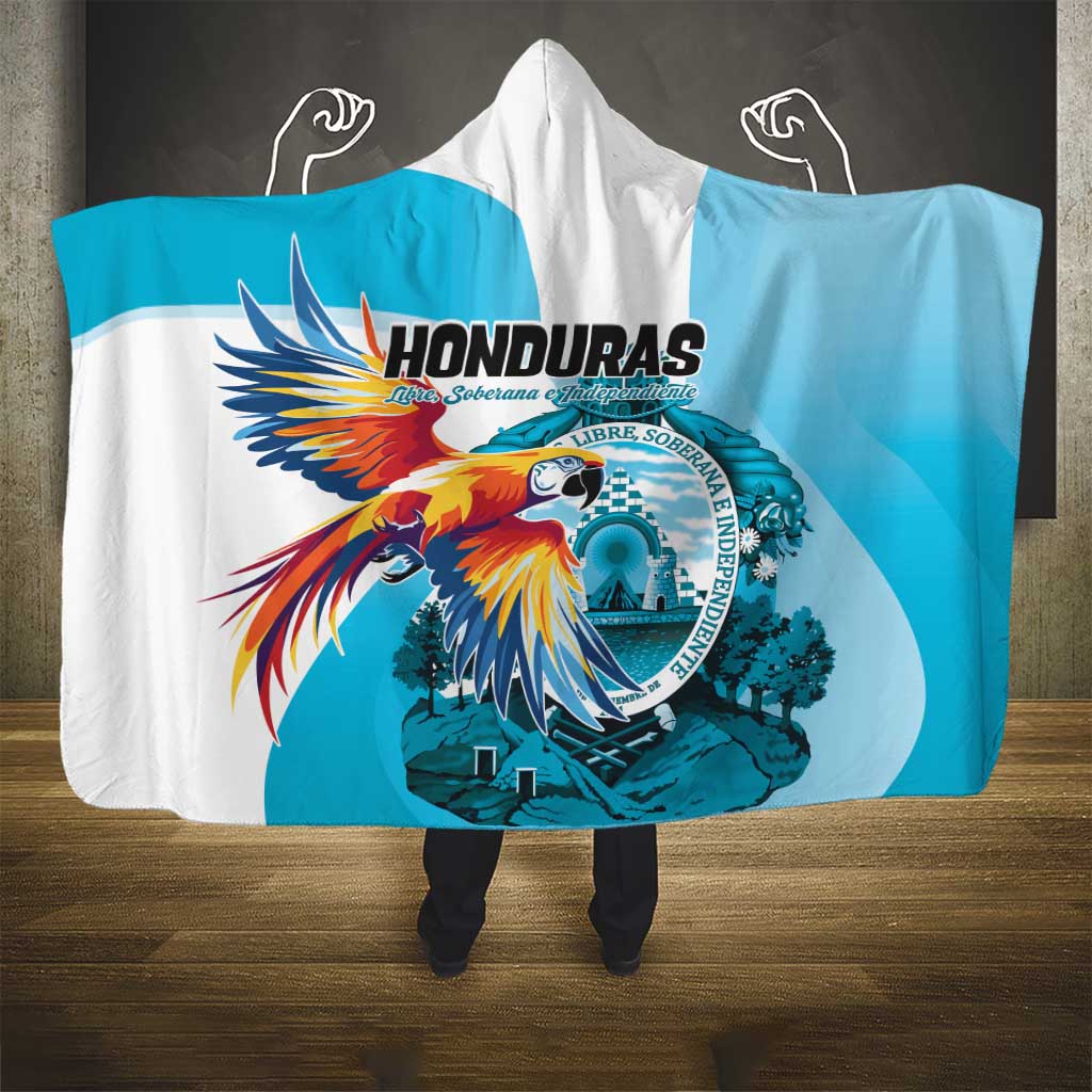 Honduras 1821 Hooded Blanket Scarlet Macaw Sky Blue Color - Wonder Print Shop