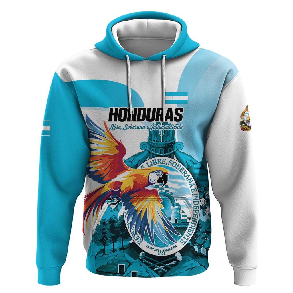 Personalized Honduras 1821 Hoodie Scarlet Macaw Sky Blue Color - Wonder Print Shop