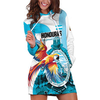 Personalized Honduras 1821 Hoodie Dress Scarlet Macaw Sky Blue Color - Wonder Print Shop