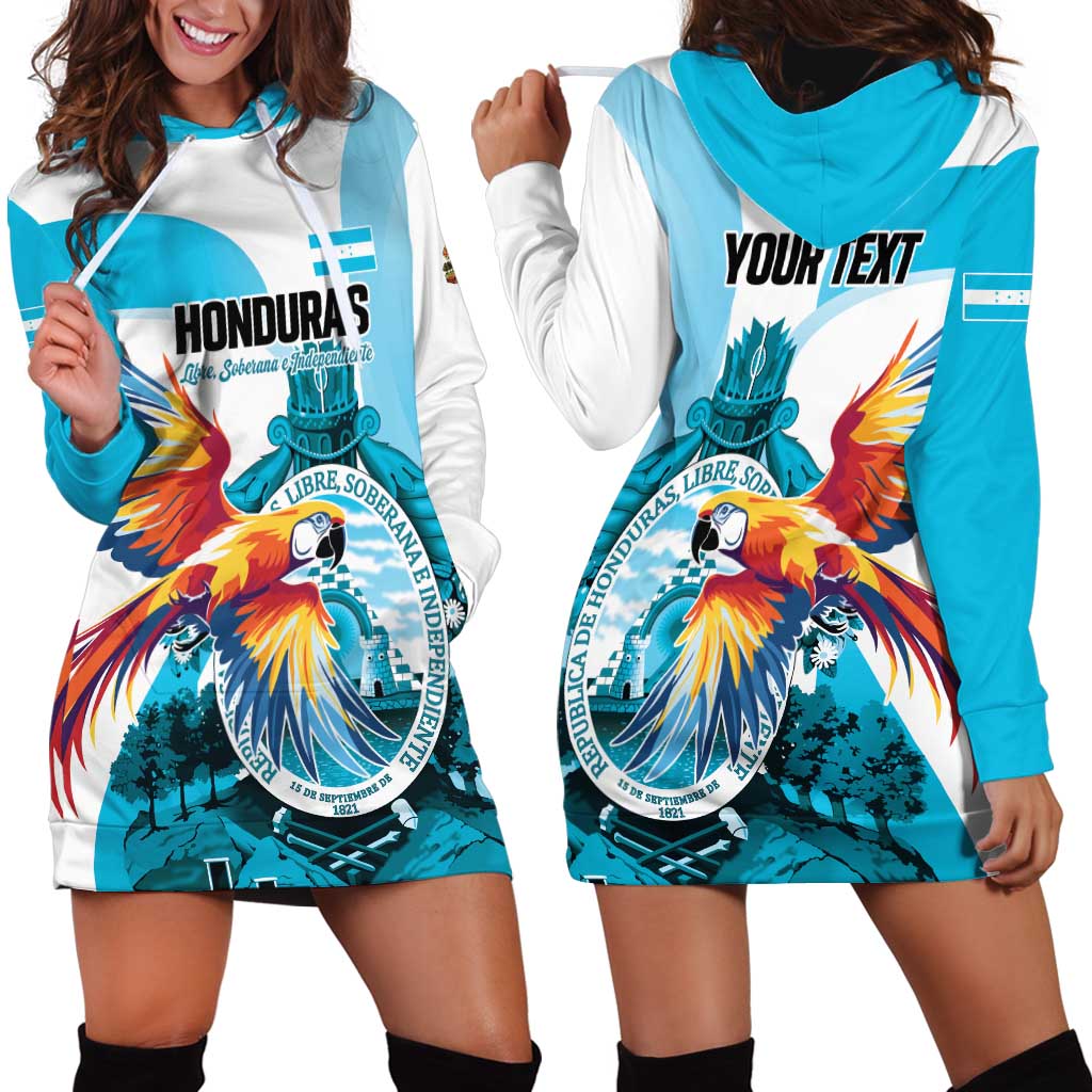 Personalized Honduras 1821 Hoodie Dress Scarlet Macaw Sky Blue Color - Wonder Print Shop