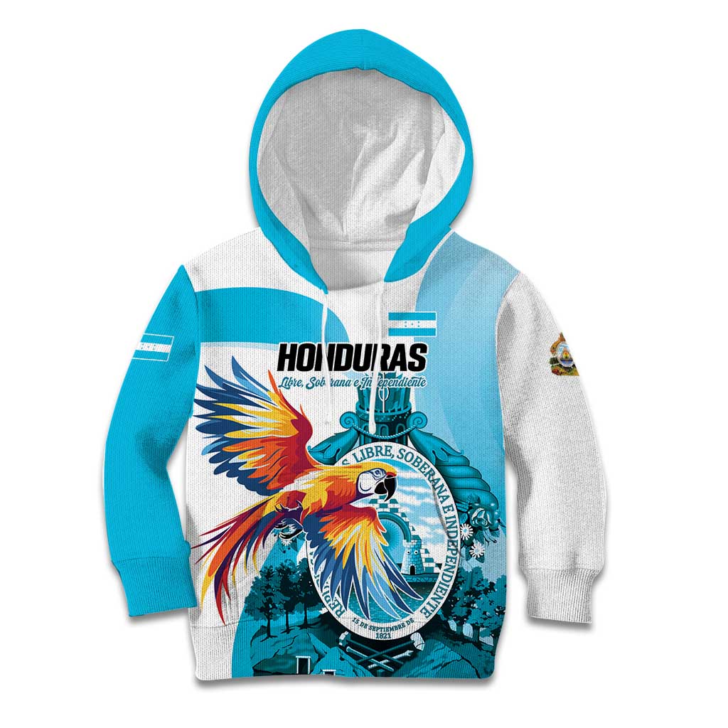 Personalized Honduras 1821 Kid Hoodie Scarlet Macaw Sky Blue Color - Wonder Print Shop