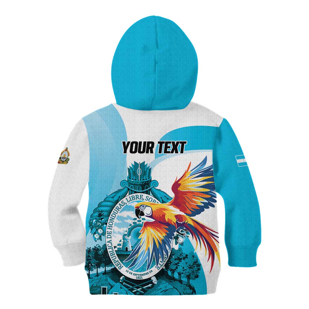 Personalized Honduras 1821 Kid Hoodie Scarlet Macaw Sky Blue Color - Wonder Print Shop