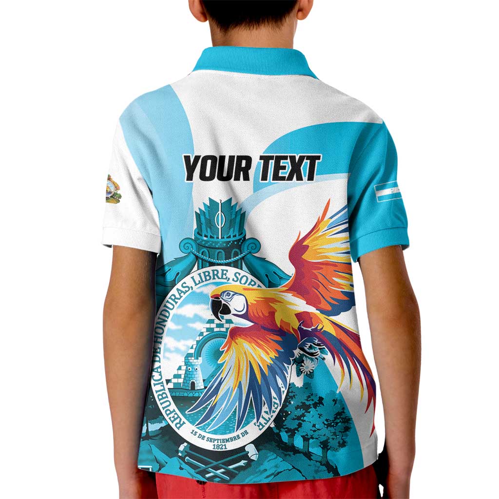 Personalized Honduras 1821 Kid Polo Shirt Scarlet Macaw Sky Blue Color - Wonder Print Shop