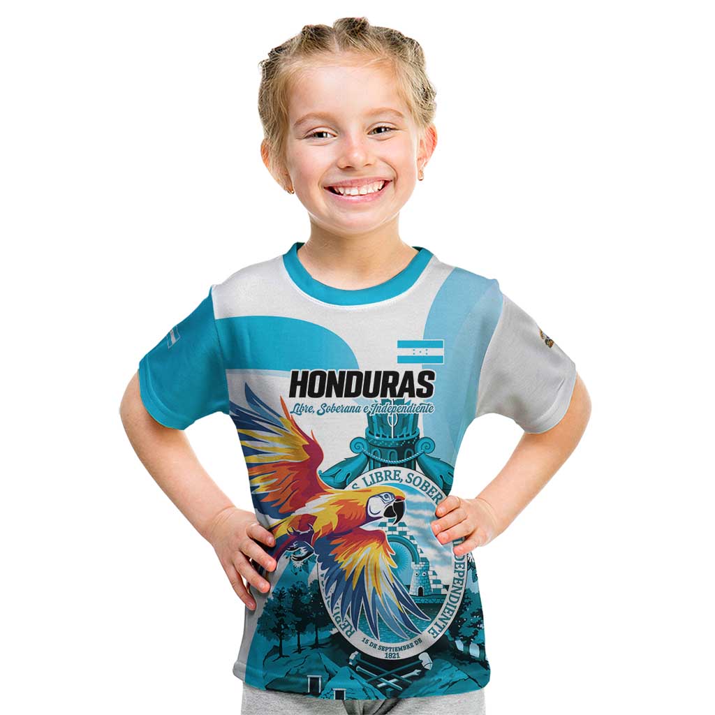 Personalized Honduras 1821 Kid T Shirt Scarlet Macaw Sky Blue Color - Wonder Print Shop