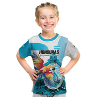 Personalized Honduras 1821 Kid T Shirt Scarlet Macaw Sky Blue Color - Wonder Print Shop